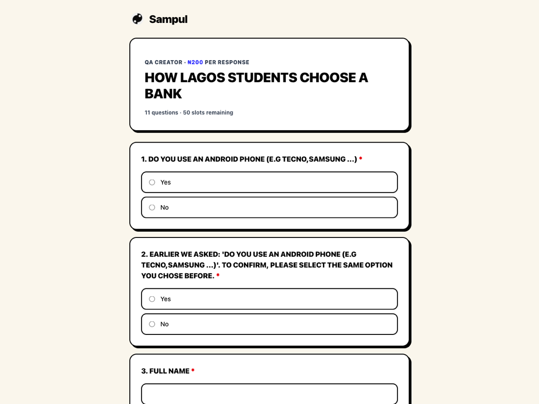 A respondent filling a Sampul form