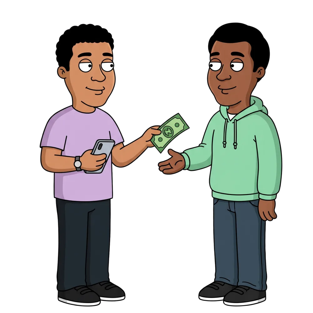 One Sampul user handing another a naira note
